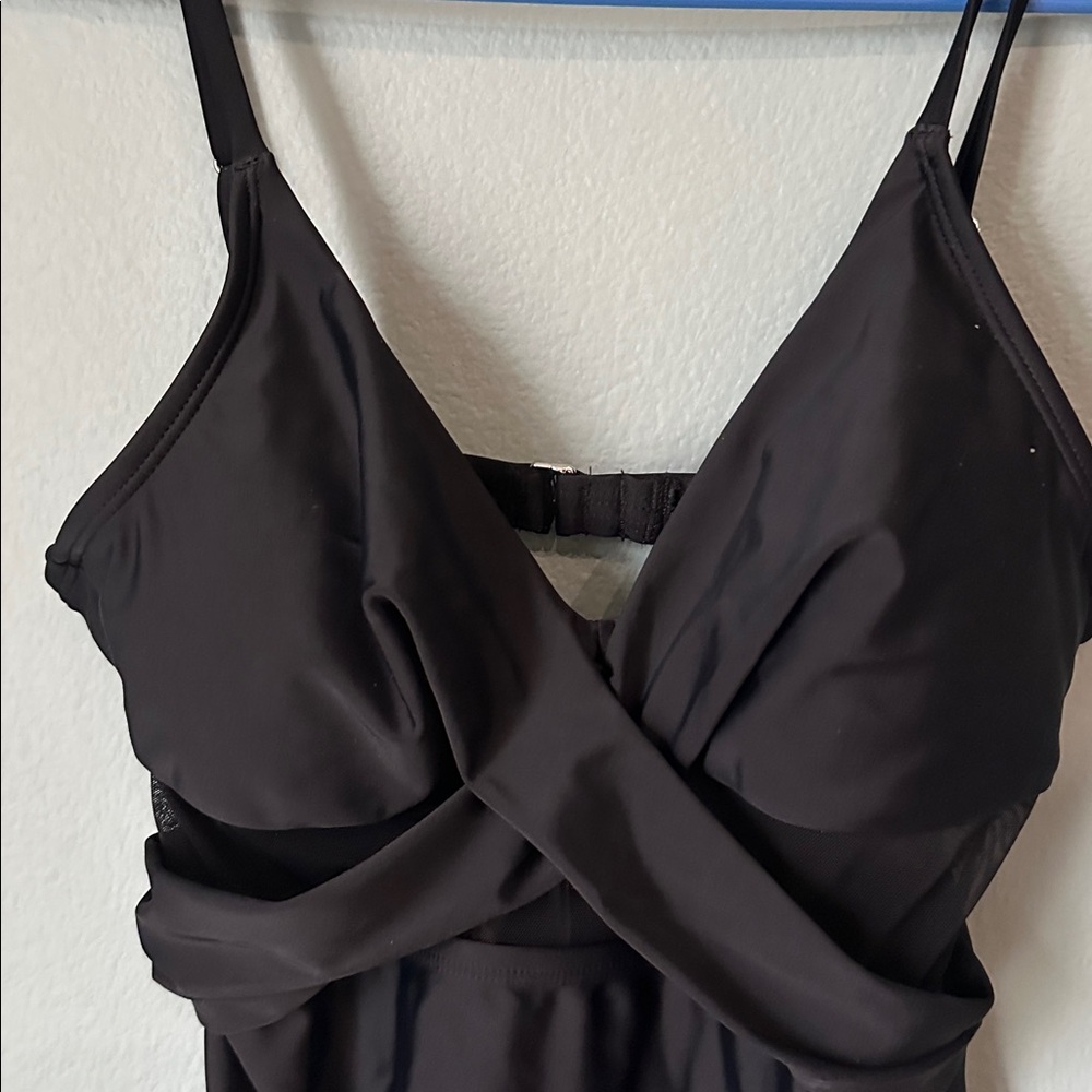 Cupshe Solid Mesh Wrap Front Cutout Black One Pie… - image 5